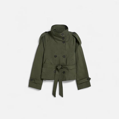 Damen Kurzjacke Stehkragen Bindegürtel