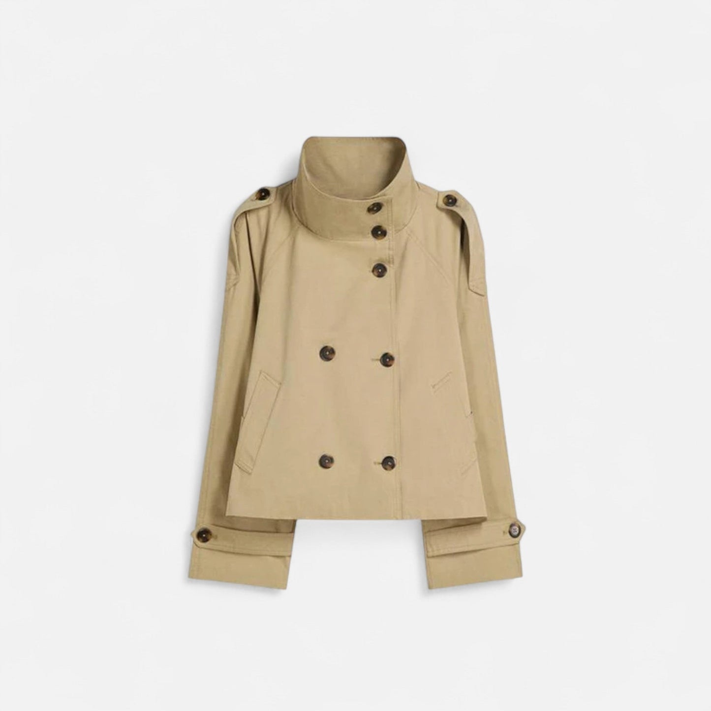 Damen Kurzjacke Stehkragen Bindegürtel Schwarz - Eveloria