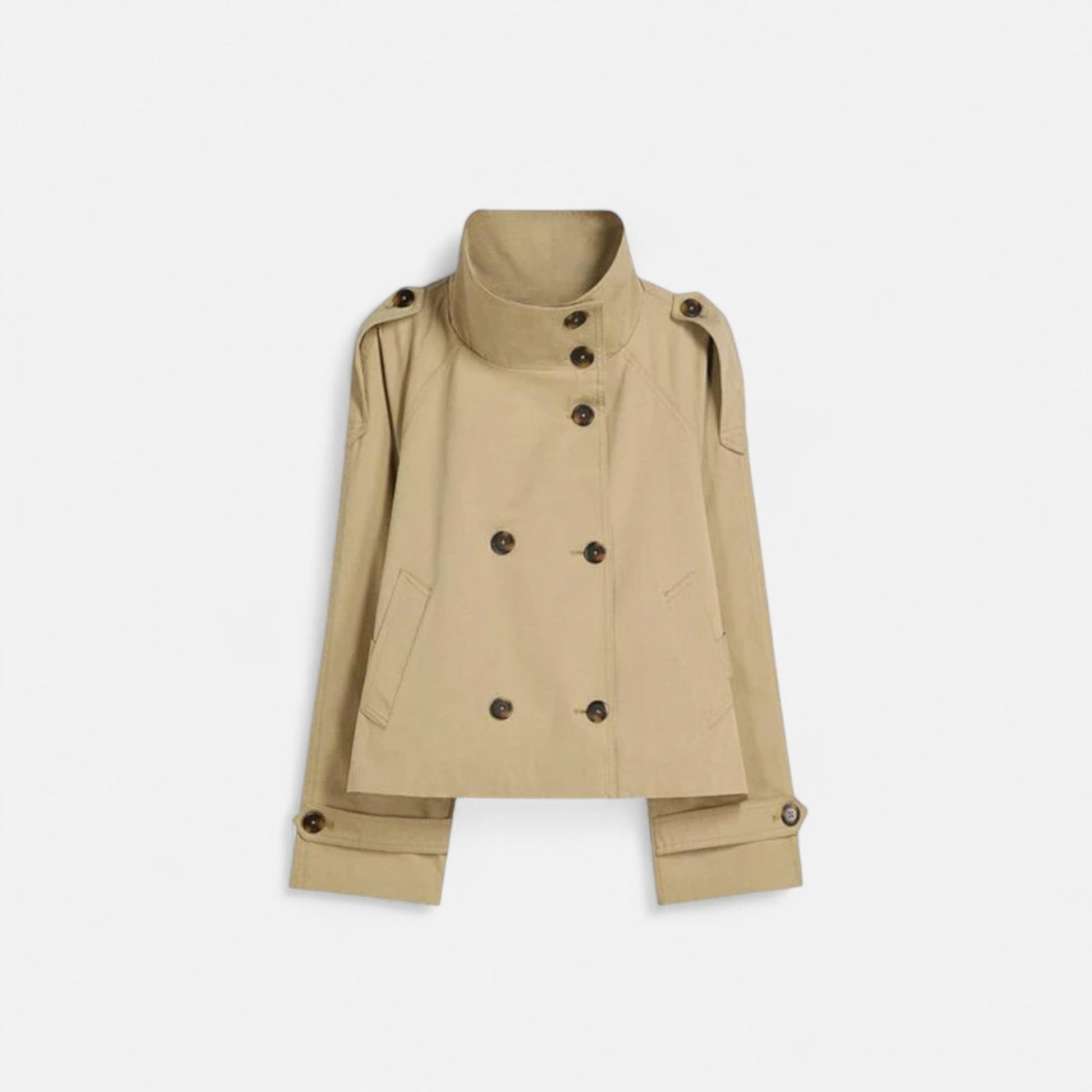 Damen Kurzjacke Stehkragen Bindegürtel Schwarz - Eveloria