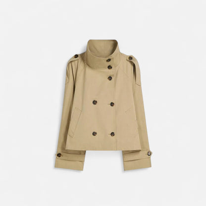 Damen Kurzjacke Stehkragen Bindegürtel Schwarz - Eveloria