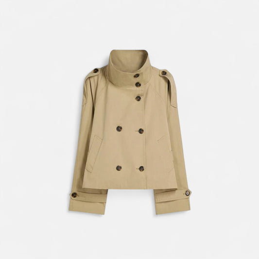 Damen Kurzjacke Stehkragen Bindegürtel Schwarz - Eveloria