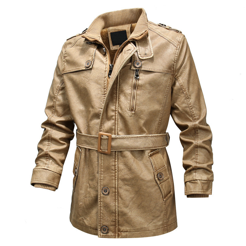 Herren Lederlook Trenchcoat Regular Fit Asymmetrischer Reißverschluss - Eveloria