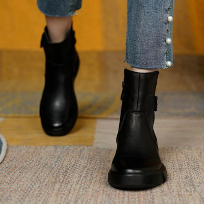 Damen Stiefeletten Mid-Ankle Höhe Mit Seitenschnalle Flach
