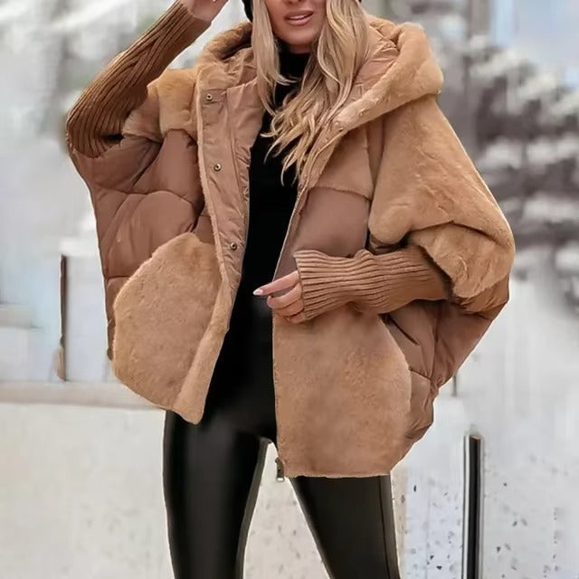 Damen Pufferjacke Oversized Steppdesign Kapuze