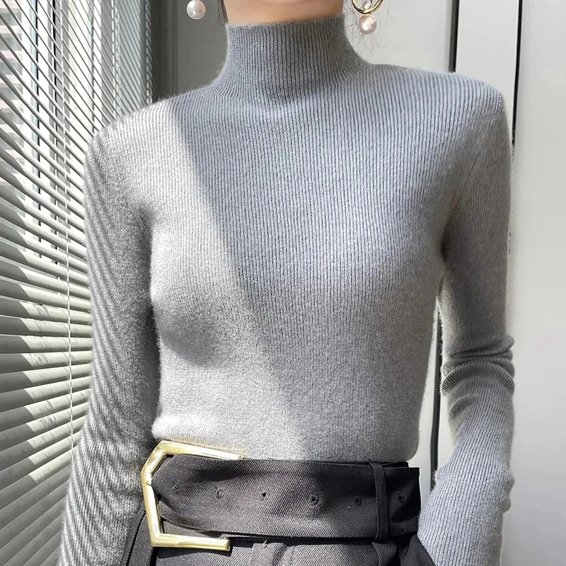 Eveloria Damen Pullover Wollmischung Slim Fit Rollkragen