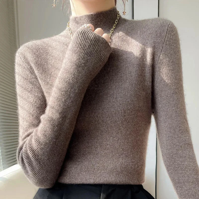 Eveloria Damen Pullover Wollmischung Slim Fit Rollkragen