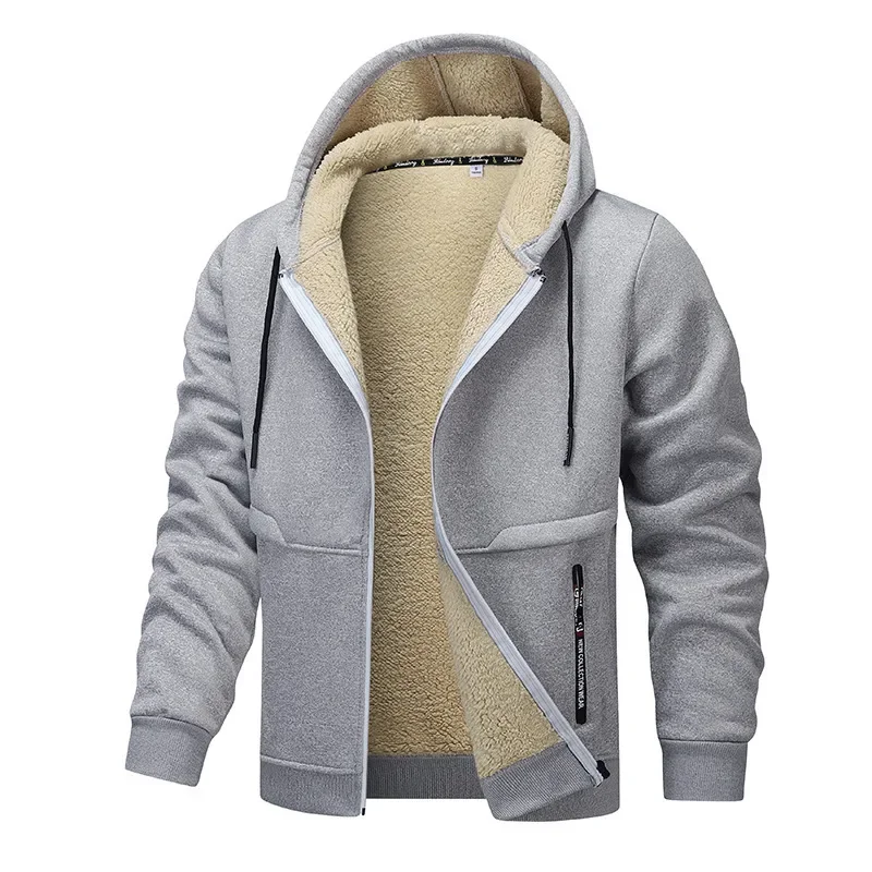 Herren Fleece Hoodie Jacke Sherpa-Futter Relaxed Fit Kapuze