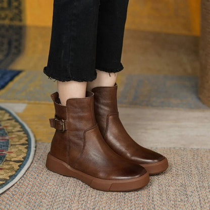 Damen Stiefeletten Mid-Ankle Höhe Mit Seitenschnalle Flach - Eveloria