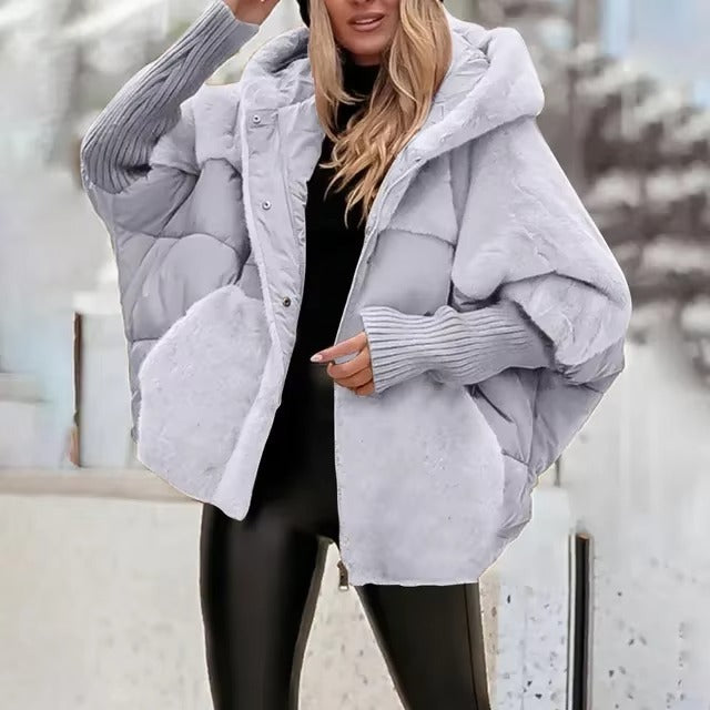 Damen Pufferjacke Oversized Steppdesign Kapuze Schwarz - Eveloria