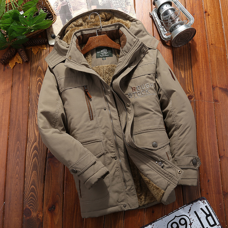 Herren Winterparka Fleecefutter Winddicht Verstellbare Kapuze Schwarz - Eveloria