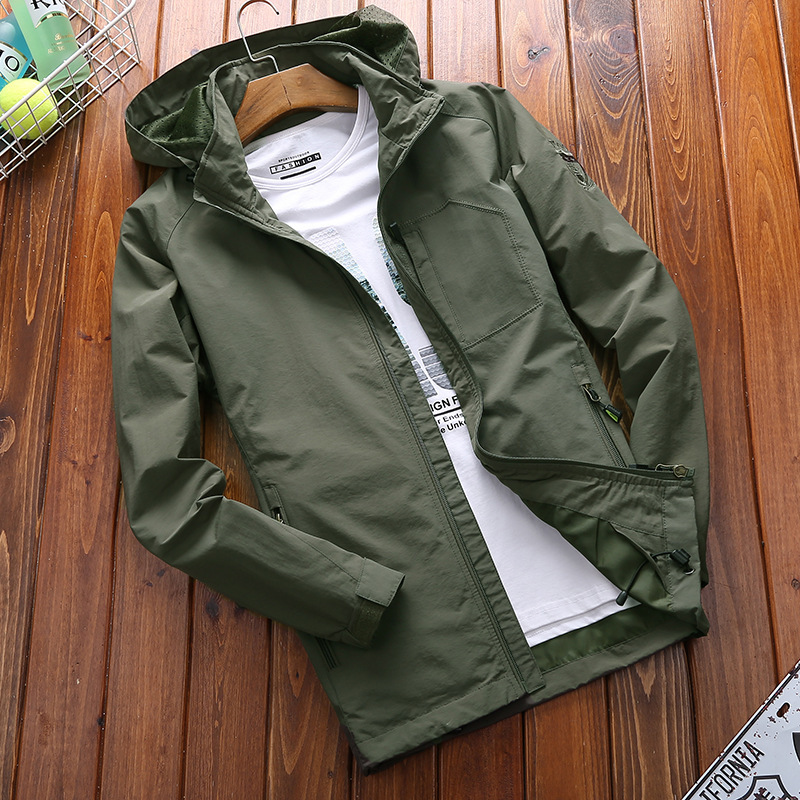 Herren Windbreaker Leicht Atmungsaktiv Kapuze Relaxed Fit Schwarz - Eveloria