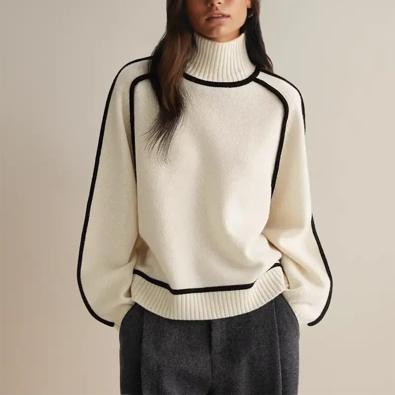 Damen Pullover Sweatshirt Wollmischung Relaxed Fit Gerippt