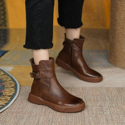 Damen Stiefeletten Mid-Ankle Höhe Mit Seitenschnalle Flach