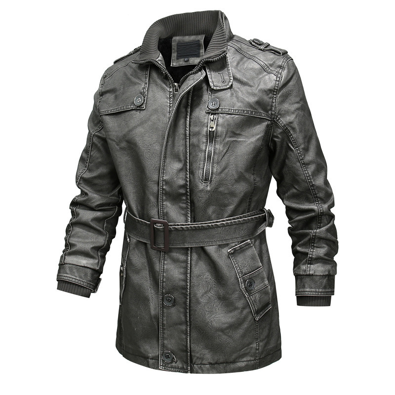 Herren Lederlook Trenchcoat Regular Fit Asymmetrischer Reißverschluss