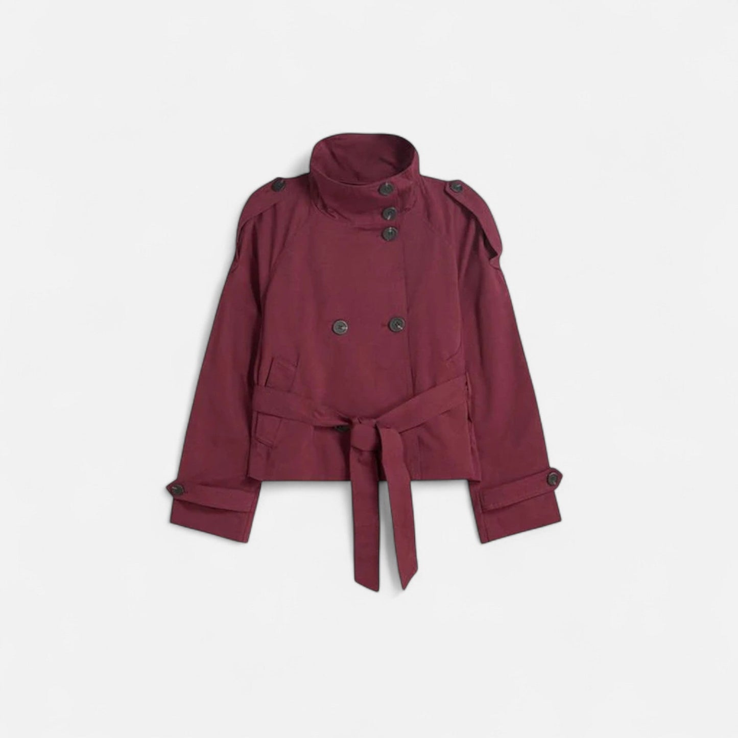 Damen Kurzjacke Stehkragen Bindegürtel
