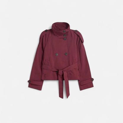 Damen Kurzjacke Stehkragen Bindegürtel
