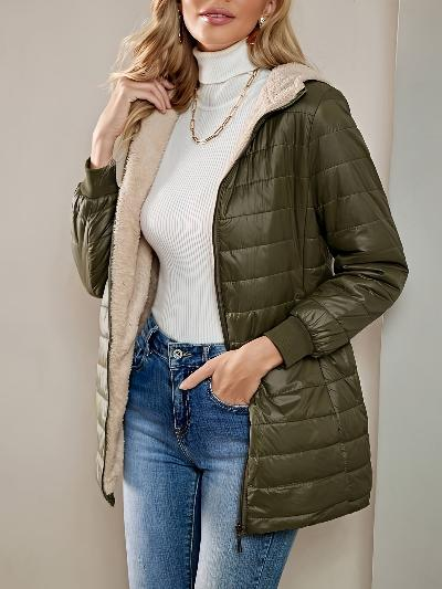 Damen Steppjacke Fleece Relaxed Fit Schwarz - Eveloria
