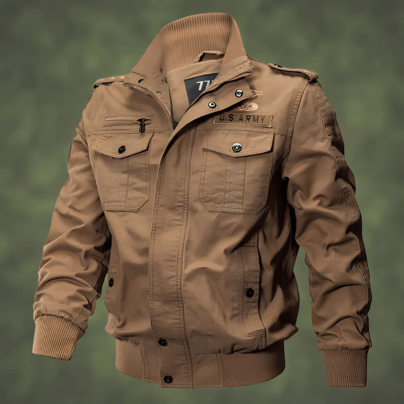 Herrn Bomberjacke Regular Fit Utility-Taschen Militärdesign Schwarz - Eveloria