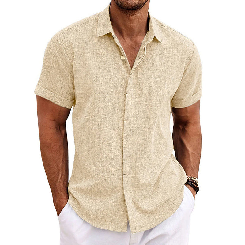 Herren Sommerhemd Baumwoll-Leinen Atmungsaktiv Leicht Beige