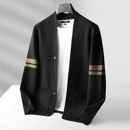 Herren Strickcardigan Sportliche Streifen Beige