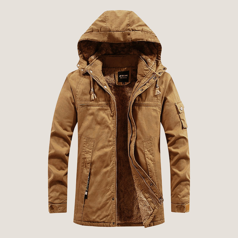 Herren Winterjacke Sherpa-Futter Kapuze Relaxed Fit Schwarz - Eveloria