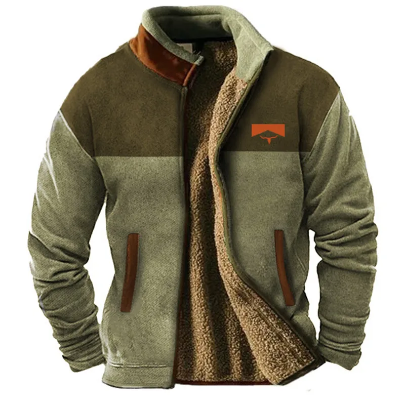 Herren Winterjacke Fleece-Futter Stehkragen Schwarz - Eveloria