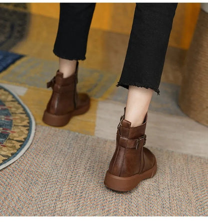 Damen Stiefeletten Mid-Ankle Höhe Mit Seitenschnalle Flach