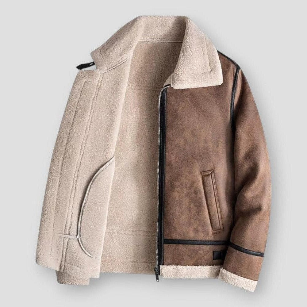 Herren Bomberjacke Relaxed Fit Shearling-Kragen Fleece-Futter - Eveloria