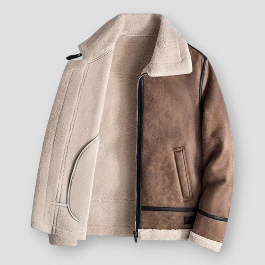 Herren Bomberjacke Relaxed Fit Shearling-Kragen Fleece-Futter - Eveloria