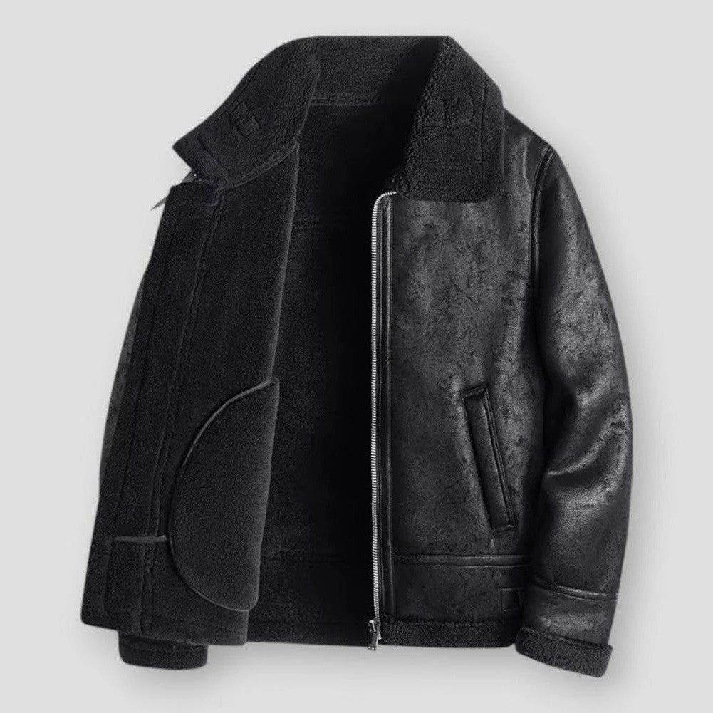 Herren Bomberjacke Relaxed Fit Shearling-Kragen Fleece-Futter