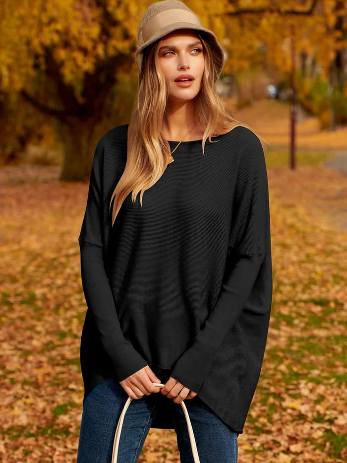 Eveloria Damen Sweatshirt Oversized Weiches Wollgemisch Langarm