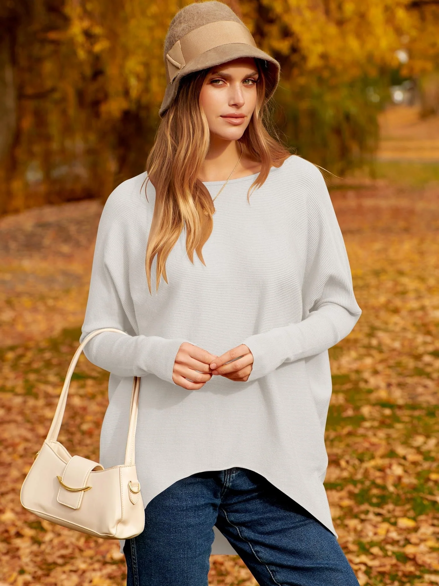 Eveloria Damen Sweatshirt Oversized Weiches Wollgemisch Langarm - Eveloria