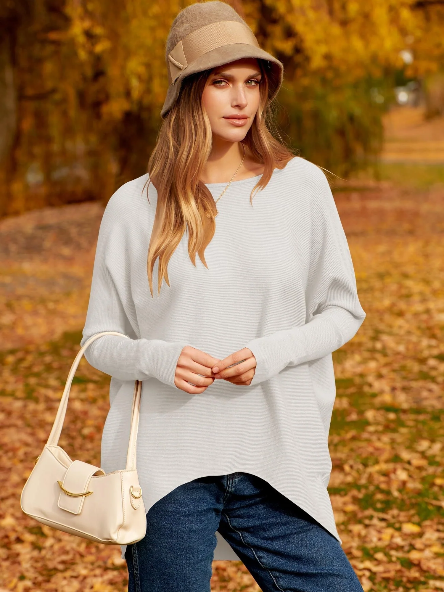 Eveloria Damen Sweatshirt Oversized Weiches Wollgemisch Langarm - Eveloria