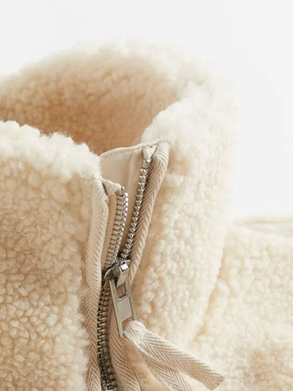 Daralis Damen Teddyjacke Oversize Reißverschluss Stehkragen