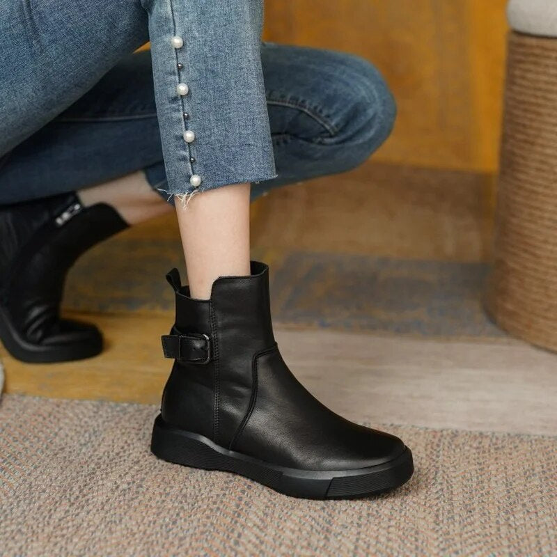 Damen Stiefeletten Mid-Ankle Höhe Mit Seitenschnalle Flach