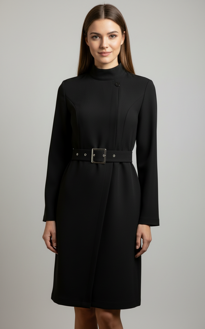 Damen Wintermidikleid Mantelstil Schwarz - Eveloria