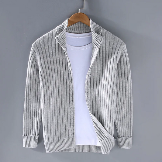 Herren Strickcardigan Rippmuster Stehkragen Reißverschluss - Eveloria