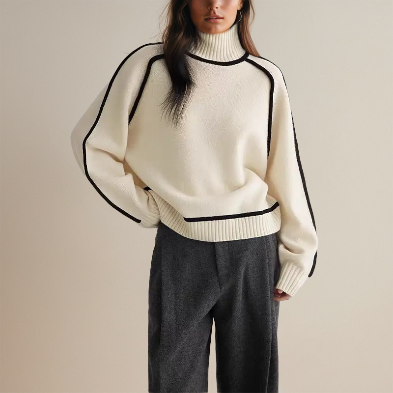 Eveloria Damen Rollkragenpullover Gestreift - Eveloria
