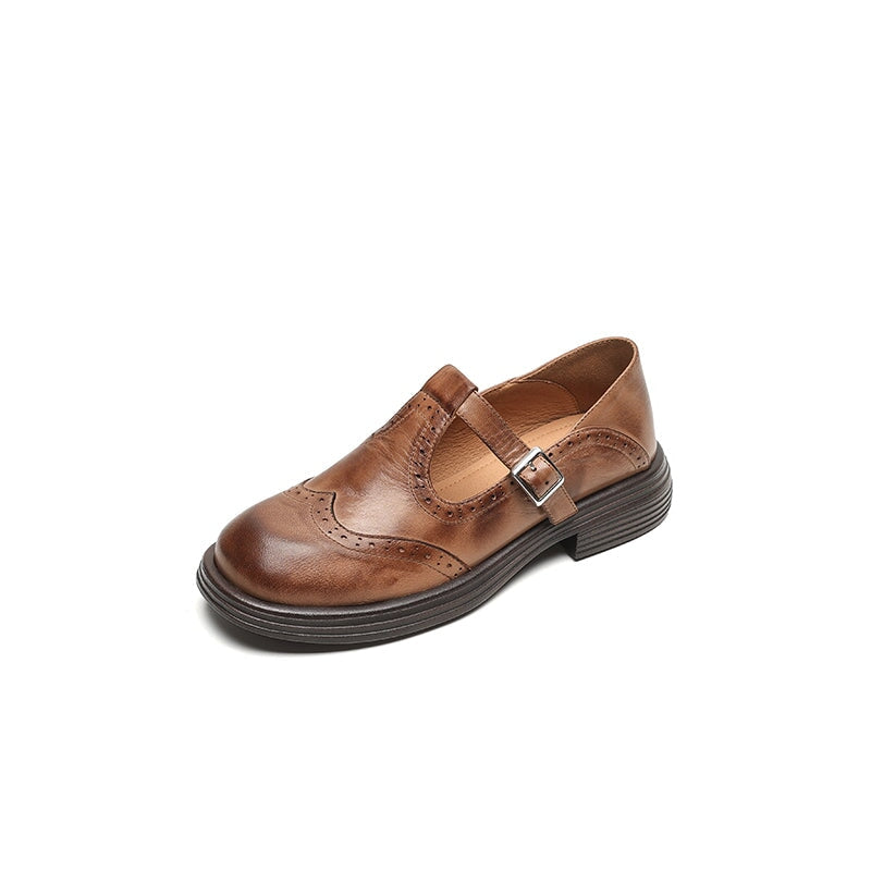 Damen Mary Jane Schuhe Wingtip T-Riemen