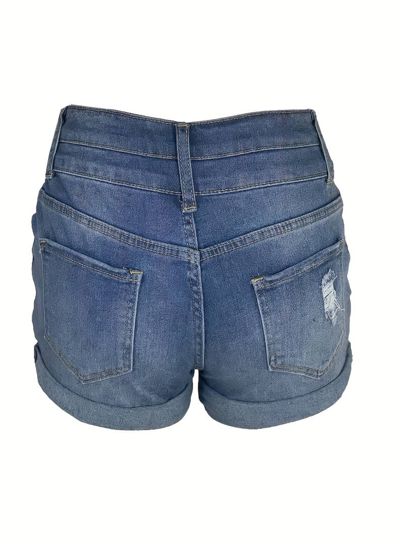 Eveloria Damen Gerippte Jeansshorts Sommerblau
