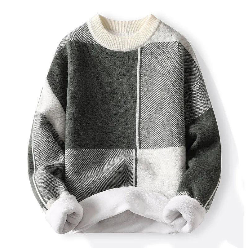 Herren Colorblock Pullover Rundhals Baumwolle Grau Blau