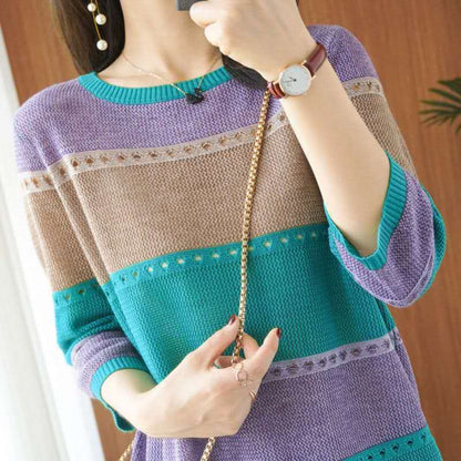 Damen Strickpullover Colorblock