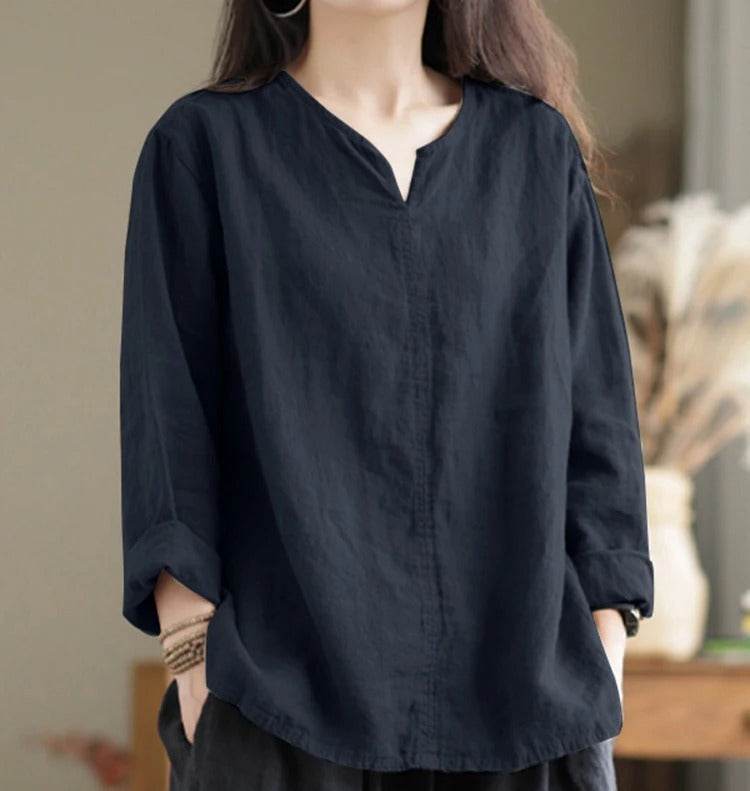 Damen Bluse V-Ausschnitt Baumwolle
