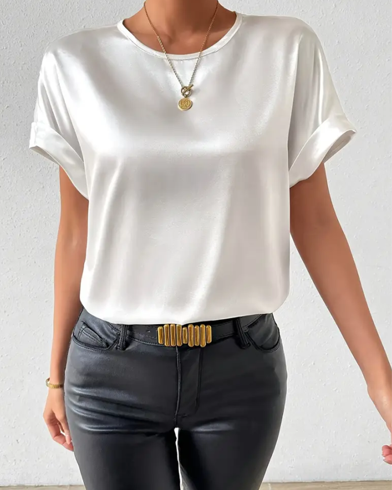 Damen T-Shirt Rundhals Satin Glatt
