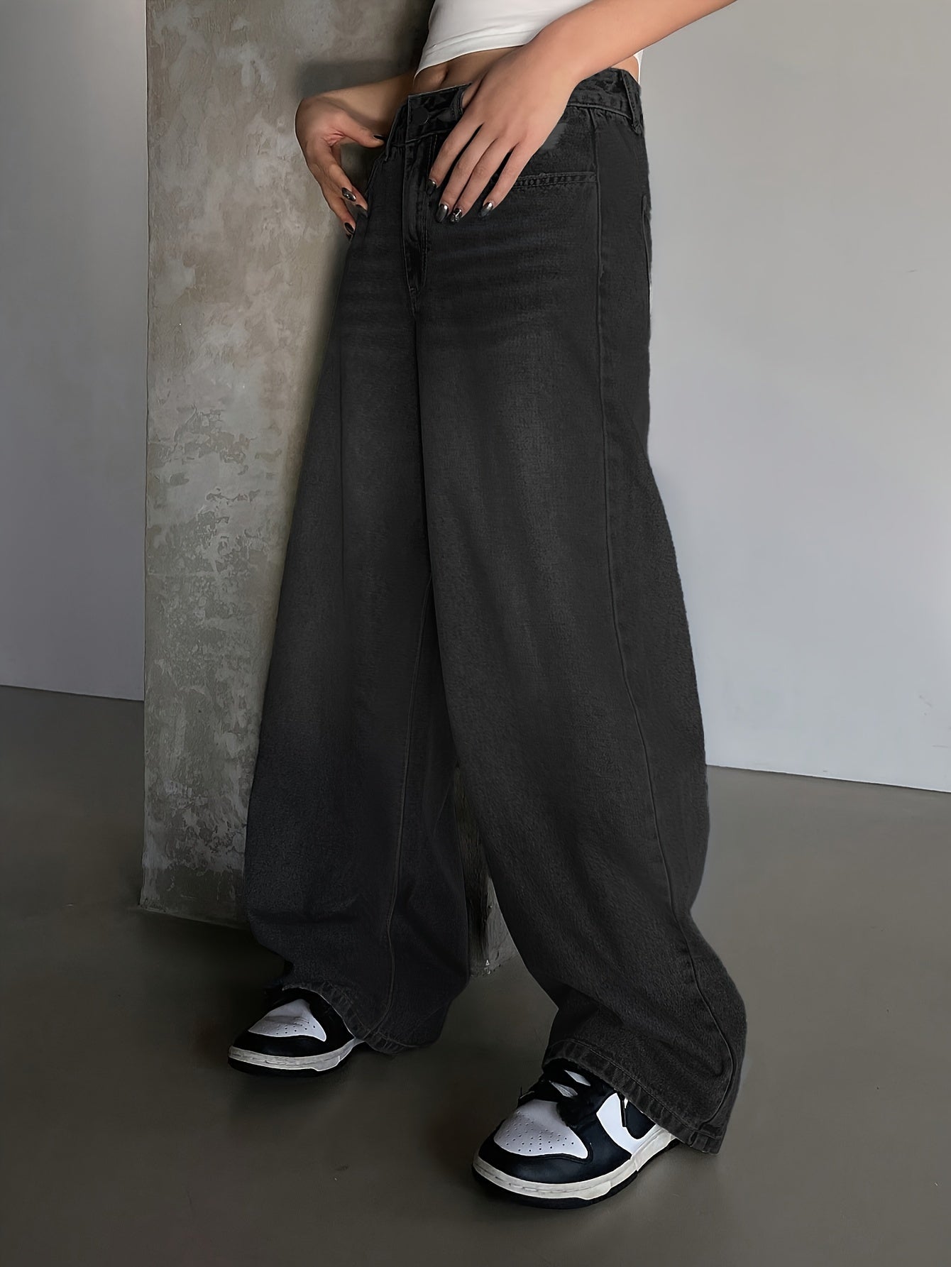 Damen Baggy Jeans High Waist Weit Bein