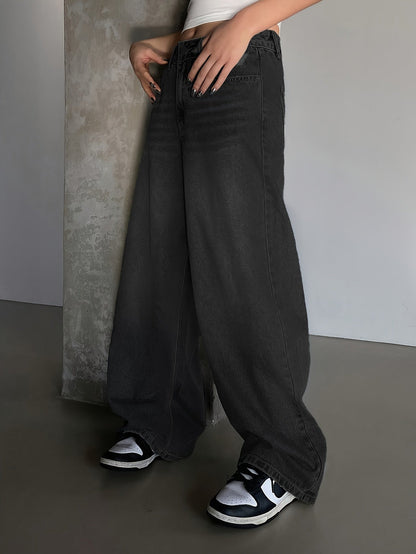 Damen Baggy Jeans High Waist Weit Bein