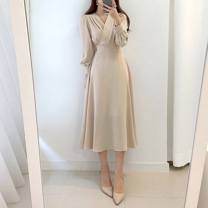 Eveloria Damenkleid Puffärmel V-Ausschnitt A-Linie - Eveloria