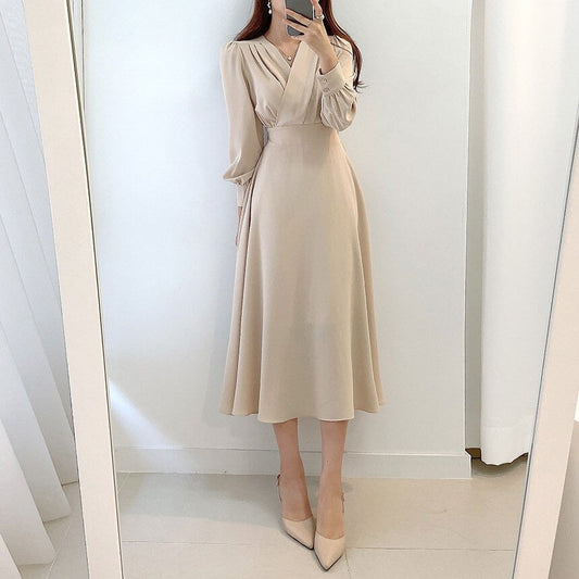 Eveloria Damenkleid Puffärmel V-Ausschnitt A-Linie - Eveloria