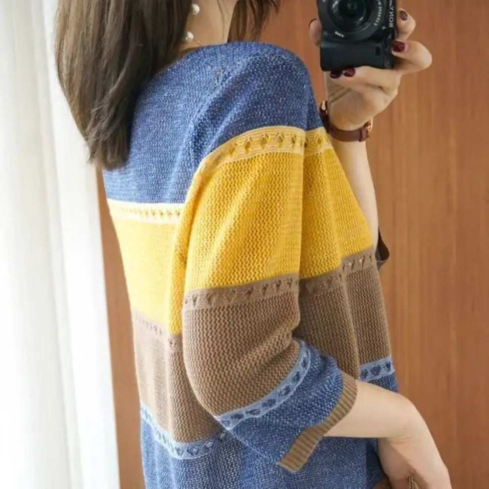 Damen Strickpullover Colorblock