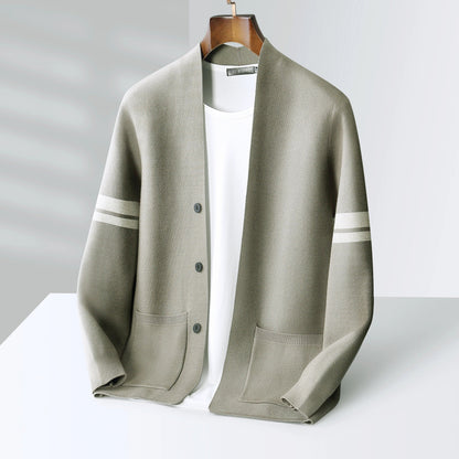 Herren Strickcardigan Sportliche Streifen Beige